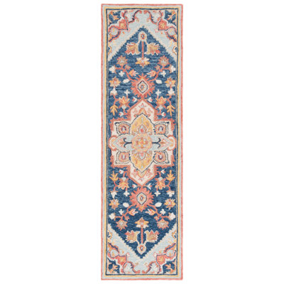 Sharl Hand Tufted Wool/Cotton Oriental Rug in Navy/Red