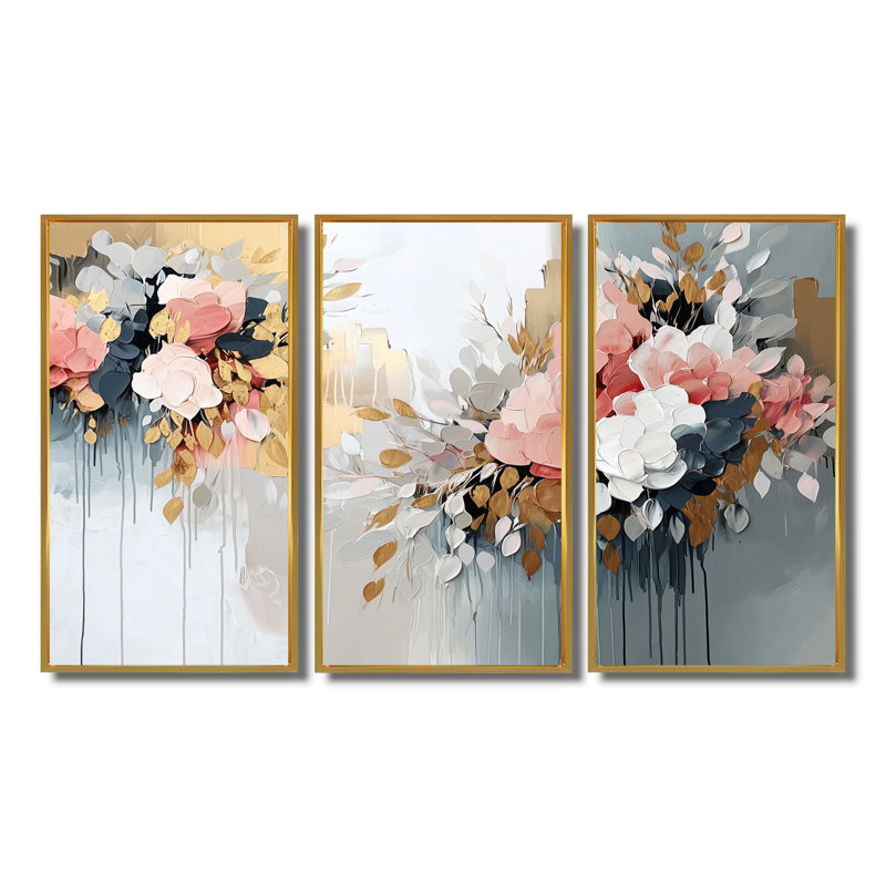 Ensemble de décorations murales VI, Toile avec cadre flottant or, H 32 po x l 48 po x P 1 po