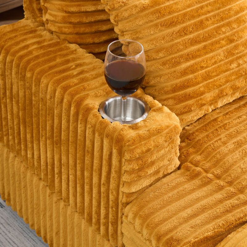 Ensemble de canapé rembourré 39 po avec repose-pieds en velours côtelé 39 po, Orange