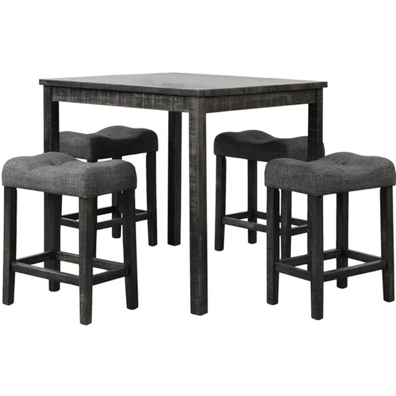 5 pièces de comptoir gris anthracite pour salle à manger: table carrée en bois d'ingénierie de 36 pouces et 4 tabourets en mélange de lin de hauteur, 4 places, installation facile et rapide avec design transitionnel, bois franc, sièges rembourrés en lin,