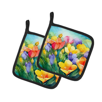 Freesias en aquarelle paire de poignées