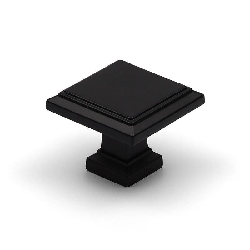 Matt Black Square Detailed D-Bar Handle & Coordinating Knob, 32mm Knob