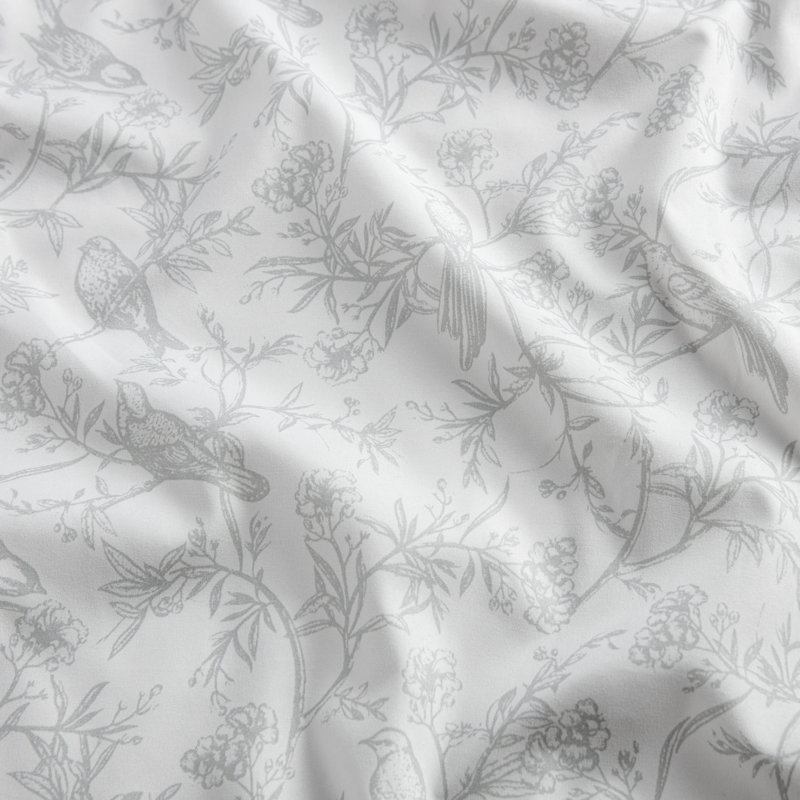 Sage Botanical Birds Print Queen Microfiber Sheet Set