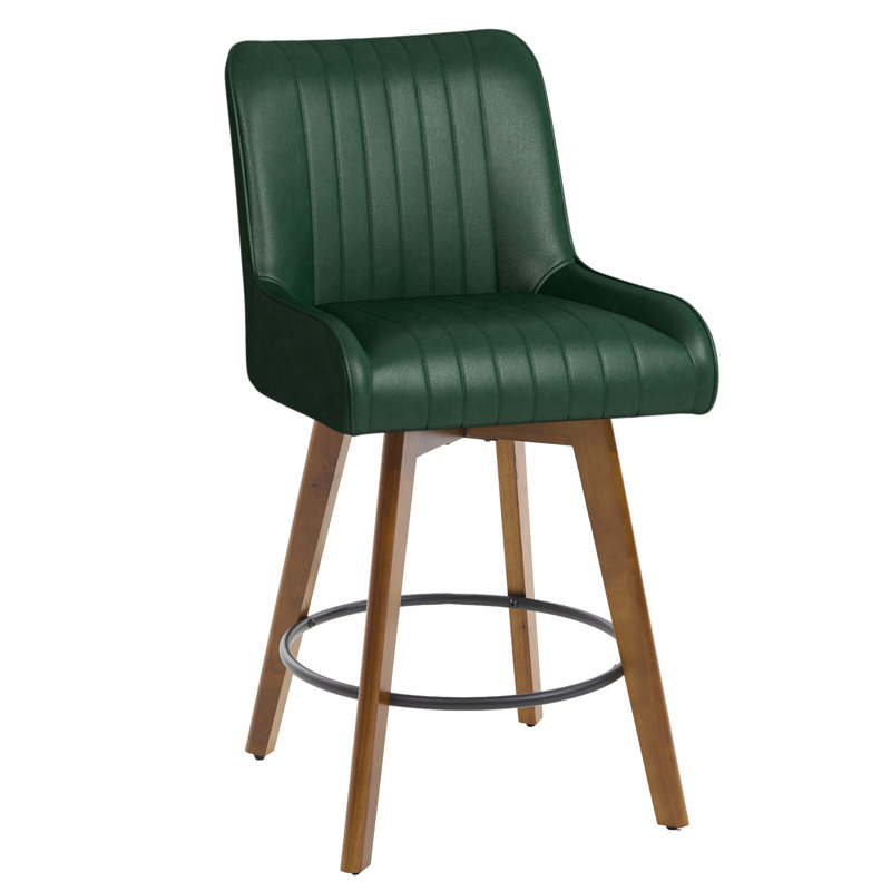 26" Swivel Bar Stool With Pocket Spring Seat & Solid Wood Base, Green 