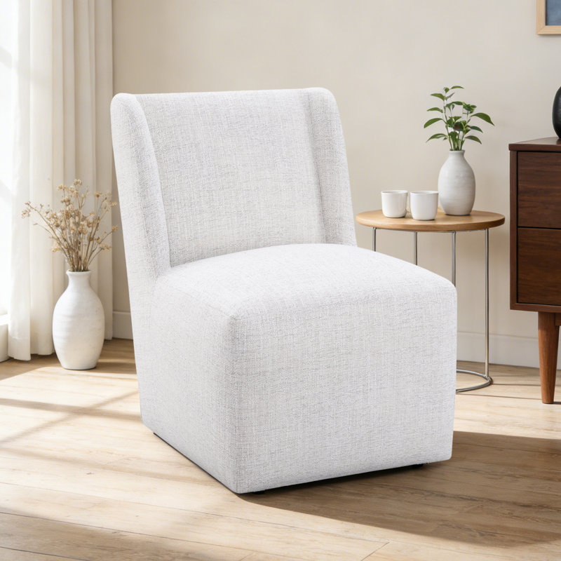 Upholstered Dining Chairs With Casters, Modern Solid Wood Side Chair With Rollers, No Assembly Required, Dining Room, Bedroom, Kitchen, Reading Room