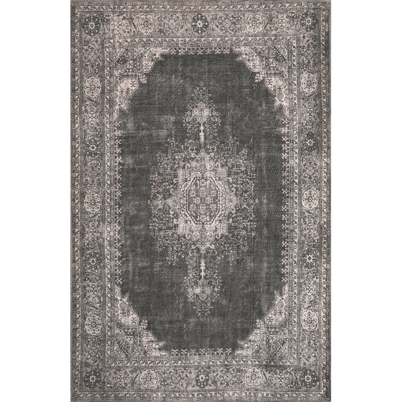 Keltner Oriental Machine Woven Cotton/Polyester Area Rug in Gray, Rectangle 3'9" x 5'6"