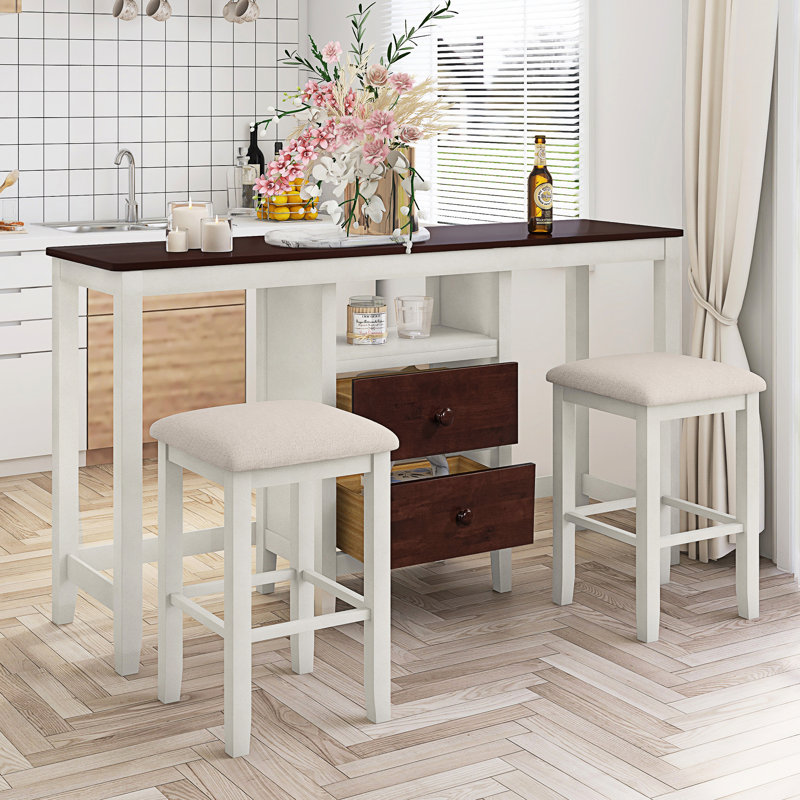 Ensemble de coin-repas à hauteur de comptoir pour 2 personnes, Brun, Blanc, Blanc / brun