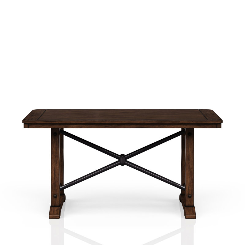 Table à double caisson à hauteur de comptoir en brun, chic industriel, bois massif et matériau brun avec piédestal