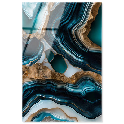 Art mural en acrylique bleu sarcelle Tectonic II par Art Remedy, prêt à être accroché