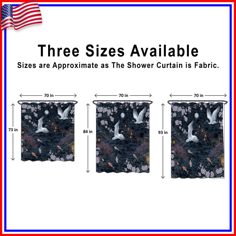 Rideaux de douche Cranes Cherry Blossoms Moon, 70in W x 84in H