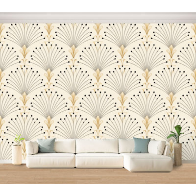 Papier peint adhésif autocollant, cercles décoratifs géométriques sans soudure, rétro, blanc, papier auto-adhésif amovible, décoration murale pour salon, chambre à coucher H 100 po x l 144 po