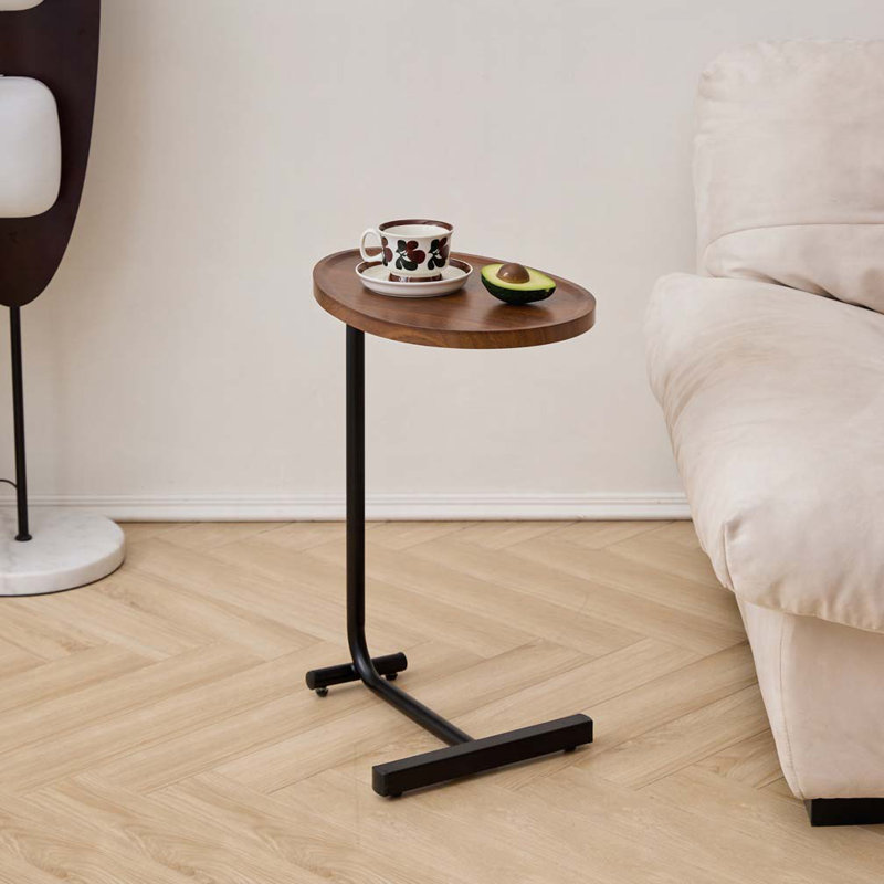 Table d'appoint en forme de C, petit canapé pour le salon, Brun, Noir