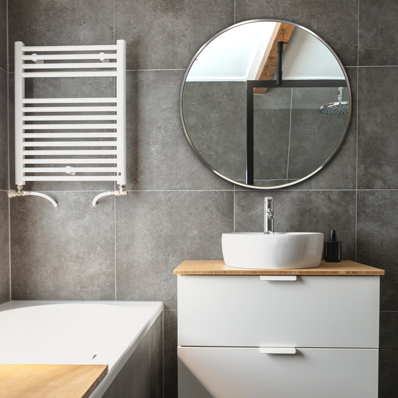 Wall Mounted, Round Mirror with Aluminum Frame for Bathroom, Bedroom, or Entryway, Brushed Nickel