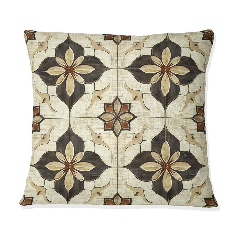Coussin Brown Quatrefoil Prints II - Mid-Century, H 18 po x l 18 po