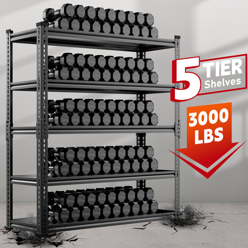 Étagère de rangement résistante réglable à 5 niveaux, étagères de rangement en métal pour sous-sol de l'entrepôt H 72 po x L 35,4 po x P 15,8 po