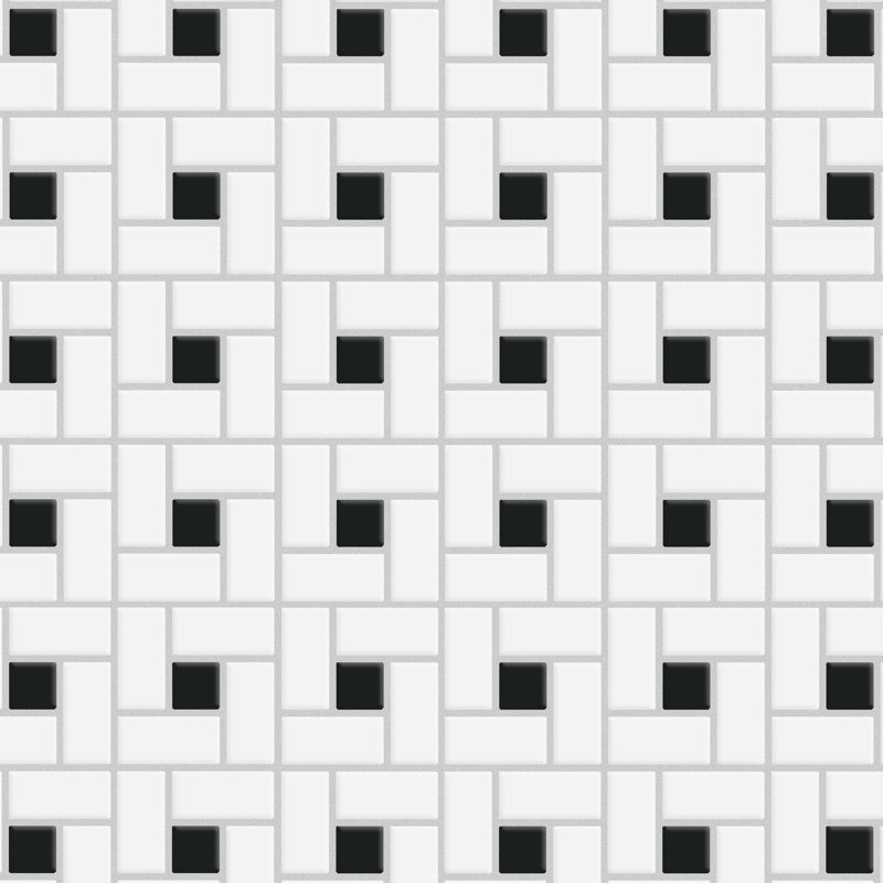 Carreau de mosaïque en porcelaine pour mur et plancher de 2 po x 2 po Spiral, Blanc/noir