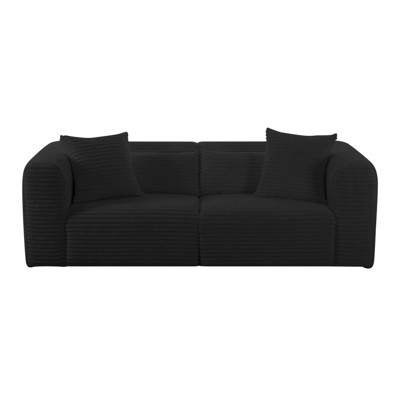  Cheryll Fluffy Oversized Black Corduroy Modular Loveseat