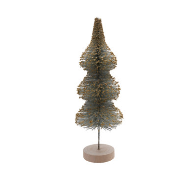 Arbre à brosse moyen en sisal avec paillettes dorées et base en bois