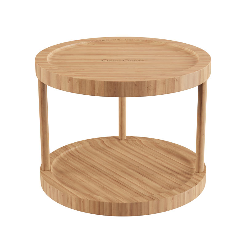 Lavish Home Lazy Suzan All-Natural Bamboo Round Two Tier Turntable Kitchen, Pantry and Vanity Organizer and Display with 10 Inch Diameter