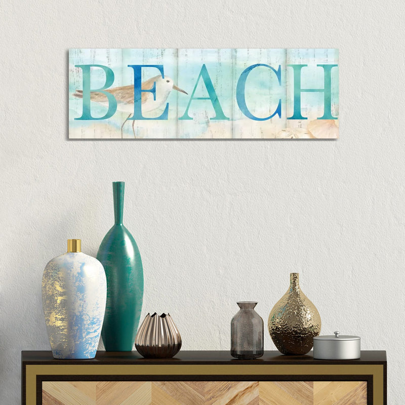 Beach Sandpiper Sign by Cynthia Coulter - Wrapped Canvas Panoramic Painting, 30.48 cm H x 91.44 cm W x 1.91 cm D