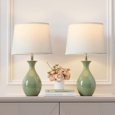 Modern Ceramic Bedside Lamps For Night Stands, Classic Small Lamp Nightstand Lamp,(Green/Set Of 2)