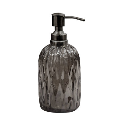 Oneita Glass Liquid Soap Dispenser Pump Bottle | Bathroom Vanity & Kitchen Sink,Holds Soap,Lotion & Sanitizer | Smoke