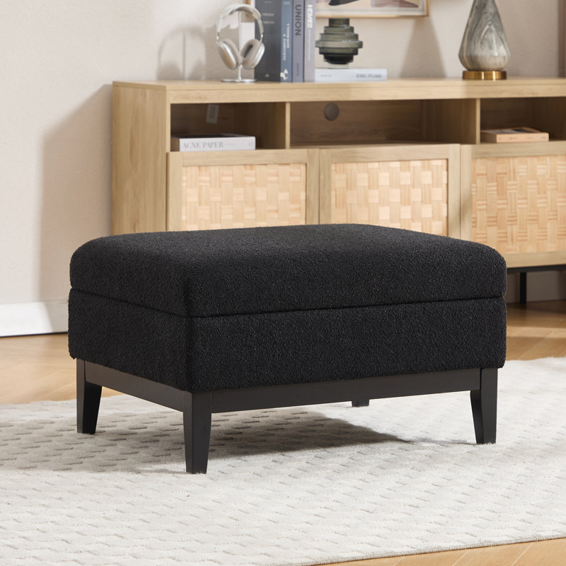 33.85" W Upholstered Storage Ottoman, Black, Black