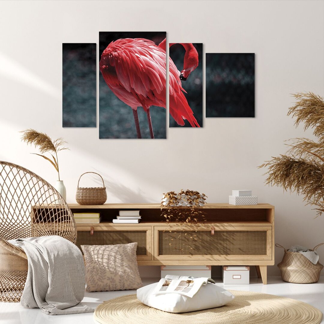 4-tlg. Leinwandbilder-Set Flamingo Pink Bird