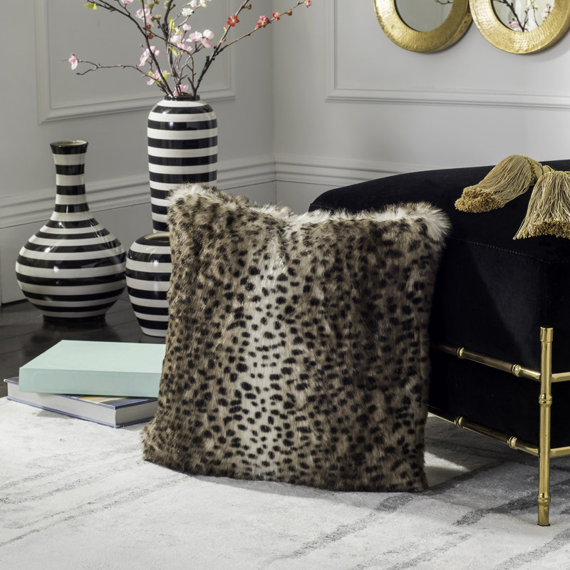 20'' Brown Faux Leopard Feather Throw Pillow
