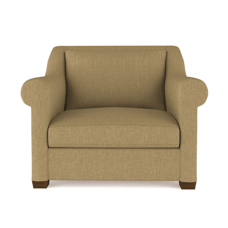 Chaise avec accoudoirs roulés Thompson, H 32 po x l 43 po x P 41 po, Tapis massepain en lin à tissage carré, Brun foncé