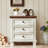 Farmhouse Nightstand with 3 Drawers, Rustic Couch End Table with 4 Square Solid Wood Legs, Mid-Century Modern Bed Side Table with Storage, Small Dresser for Bedroom, Living Room (White)-2144389954-2146392759