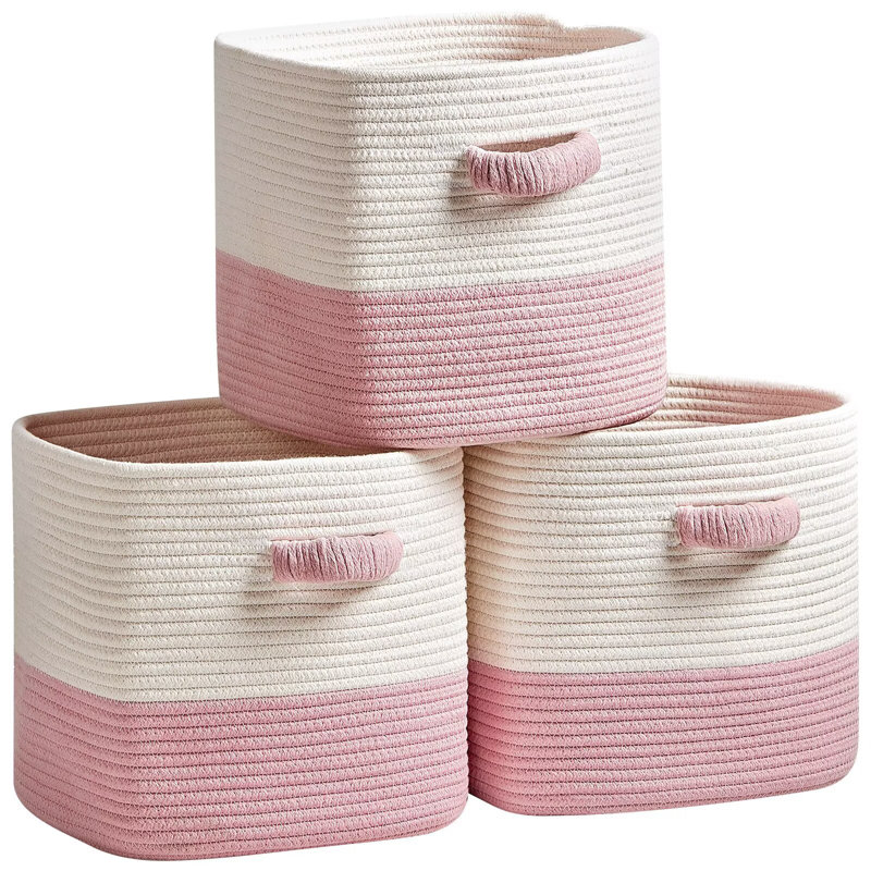 Bac de rangement en tissu Gracie Oaks, Pink/White