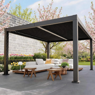 Pergola à persiennes pour l'extérieur - abat-jour réglable, toit rétractable en aluminium, cadre renforcé et drainage