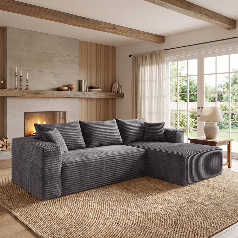 Canapé modulaire en L en flanelle avec ressorts ensachés, canapé convertible à siège profond et canapé en L, Gris