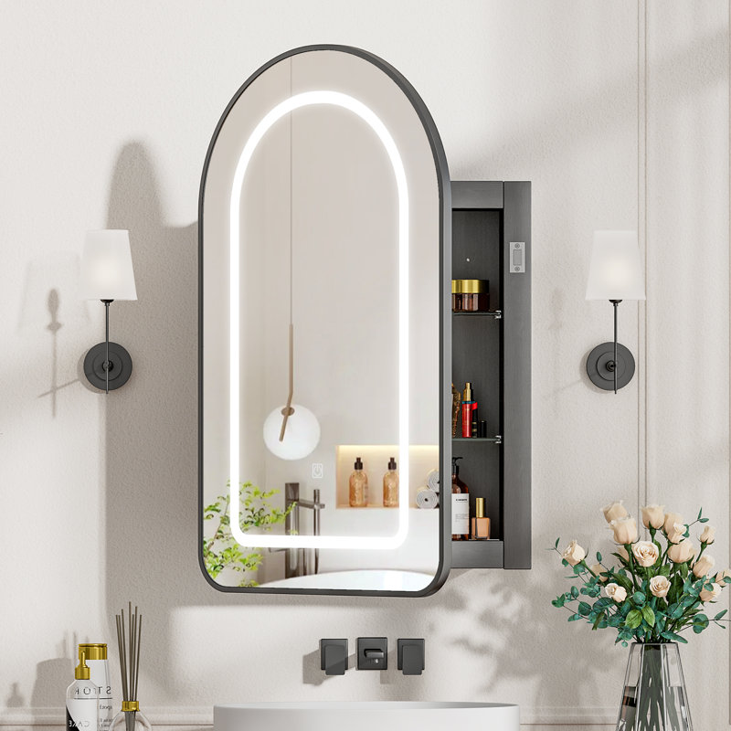 Aishwarya 40x80cm Wall-Mounted Arched Mirror Cabinet with 4-Tier Shelves