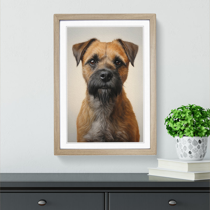Border Terrier Realism - Single Picture Frame Print on Wood, Oak, 34cm H x 25cm W x 2cm D