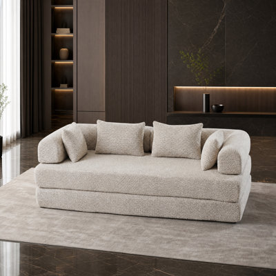 Modular Chenille Sleeper Sofa with Removable Armrests