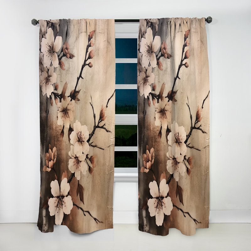 Clareta Cherry Blossoms Brown Dark Solitude - Traditional Velvet Curtain - Room Darkening - 1 panel, 52" W x 108" L