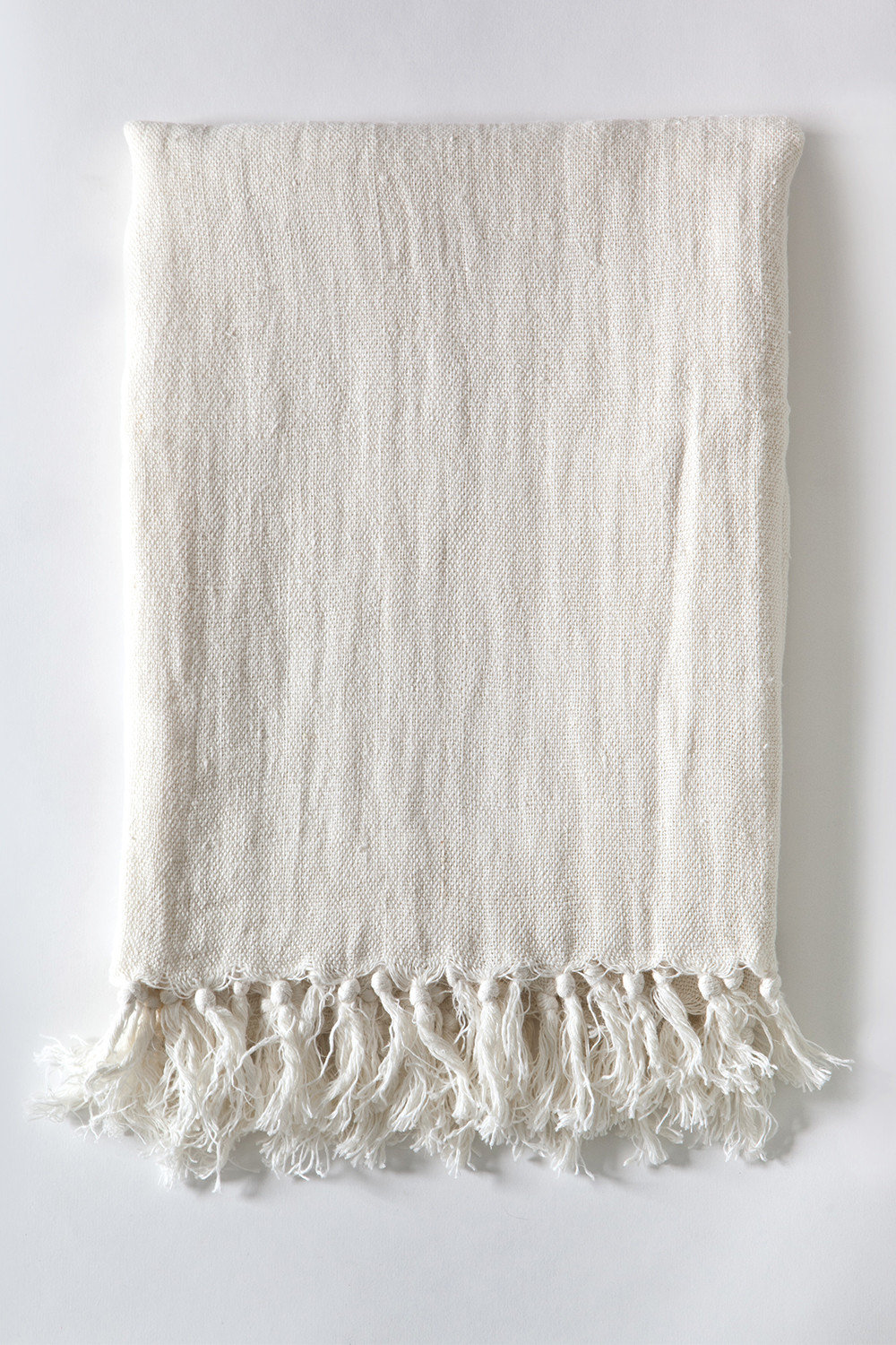 Montauk Linen Hand Woven Throw Blanket, Cream, 110" W x 90" L