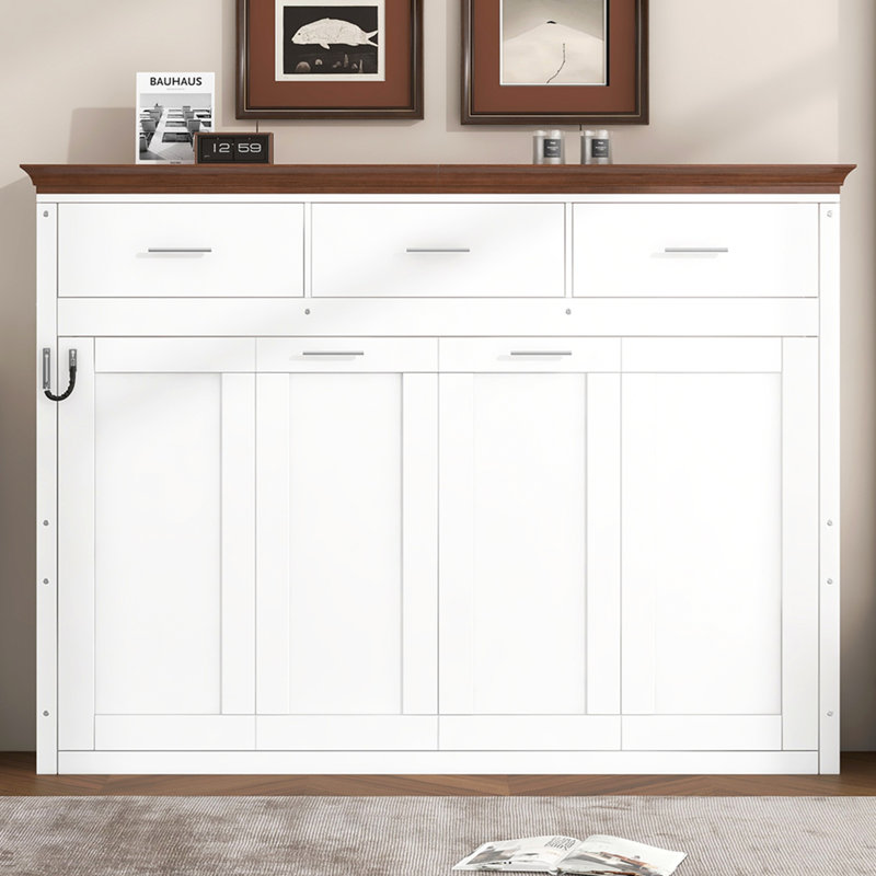 Lit escamotable simple avec 3 tiroirs, blanc