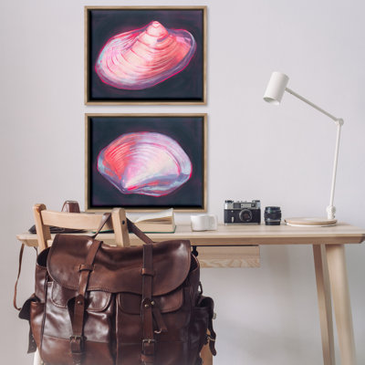 Pink Clam Shells  2 PC Framed Floater Canvas Set by Grace Popp
