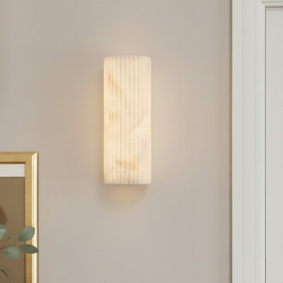 11.8" H Dimmable Modern Led Flush Mounted Sconce With Faux Alabaster Shade (Set of 2)