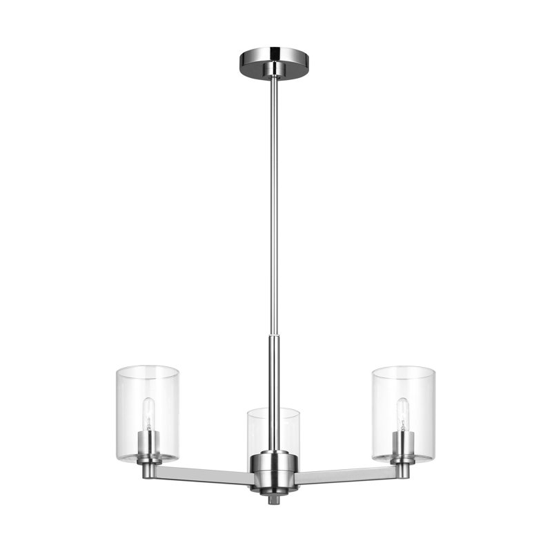 Fullton Dining Room Chandelier With Clear Shade, 10.375" H x 21.625" W x 21.625" D, 3 Lights, Chrome