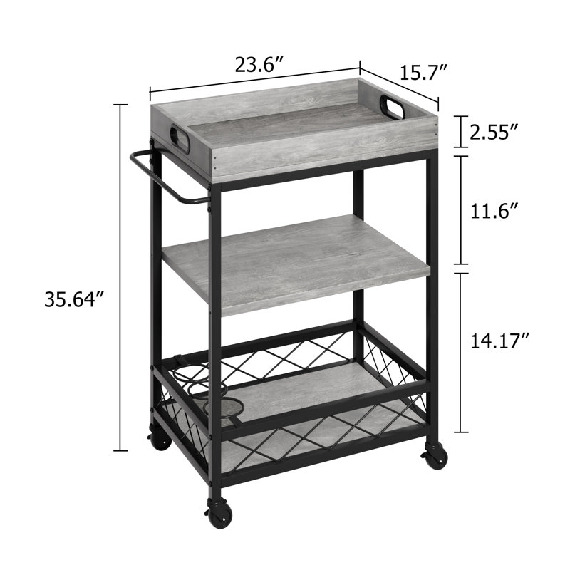 Chariot-bar en bois Vidrine, Gris