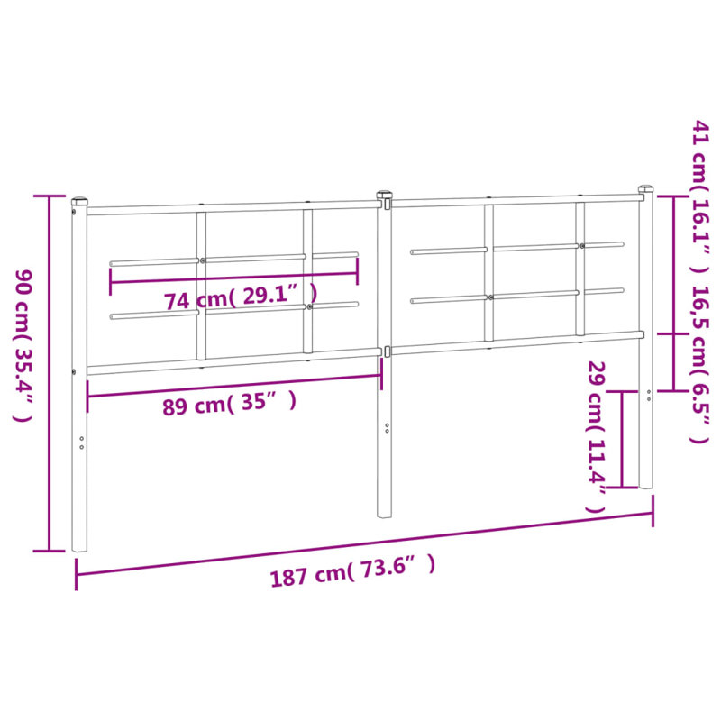 Vidaxl Metal Replace Headboard Black 75 Cm, 90 x 187 cm
