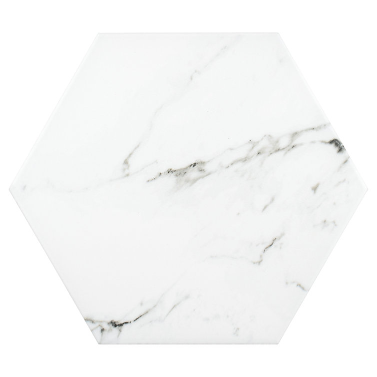 Timeless Hex Calacatta 8-5/8" x 9-7/8" Beveled Porcelain Patterned Wall & Floor Tile