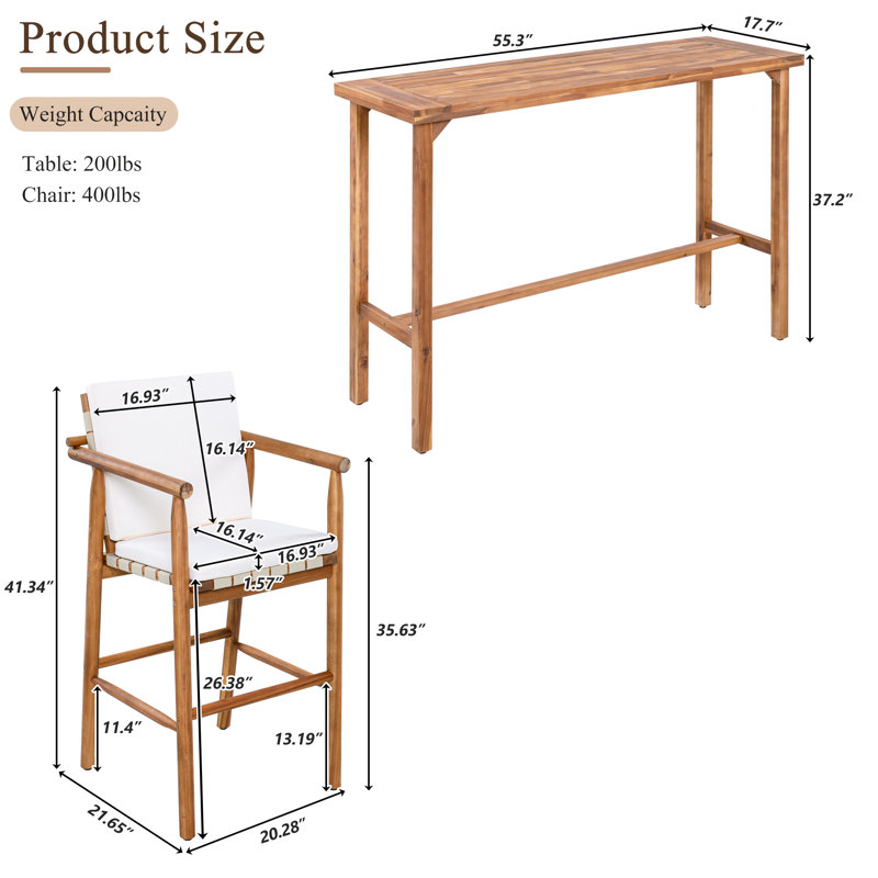 Brantley 6-Piece Rustic Acacia Wood Patio Dining Set With Cushions, 6 pieces