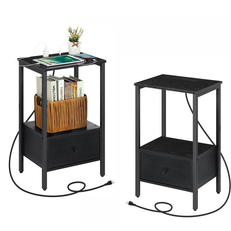 Table d'appoint avec chargeurs et tiroirs, Noir