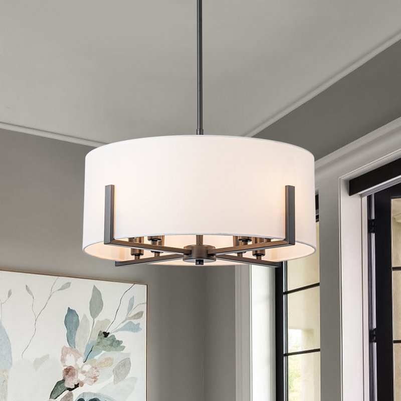 Luminaire suspendu tambour en tissu 8 lumières à intensité variable Lolanda, Noir