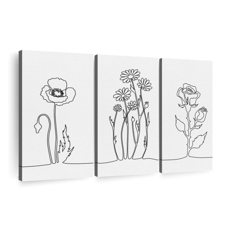 «One Line Flowers» sur toile, H 24 po x l 38 po x P 1,25 po